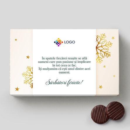 Box of cream-filled chocolates, personalised with a logo and message – Gold Christmas