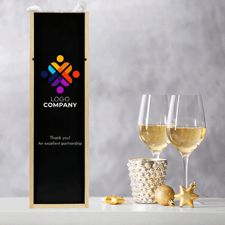 Personalised wine box with logo and text