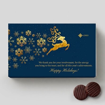 Box of cream-filled sweets, personalised with a logo and message – A Christmas Story
