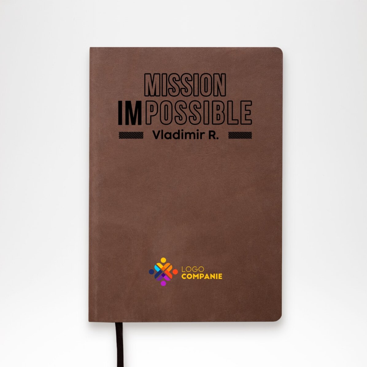 Personalised leather diary with logo and name - Mission possible