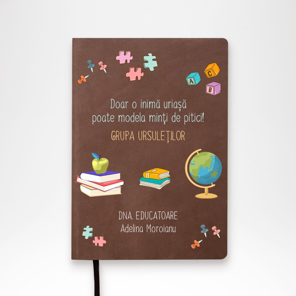 Agendă din piele personalizată color pentru educatoare