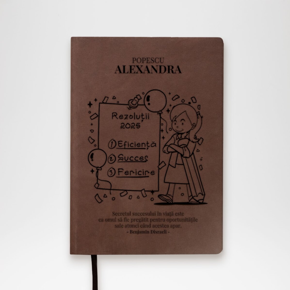 Agendă din piele personalizată cu citat motivațional - Rezoluțiile anului nou pentru ea