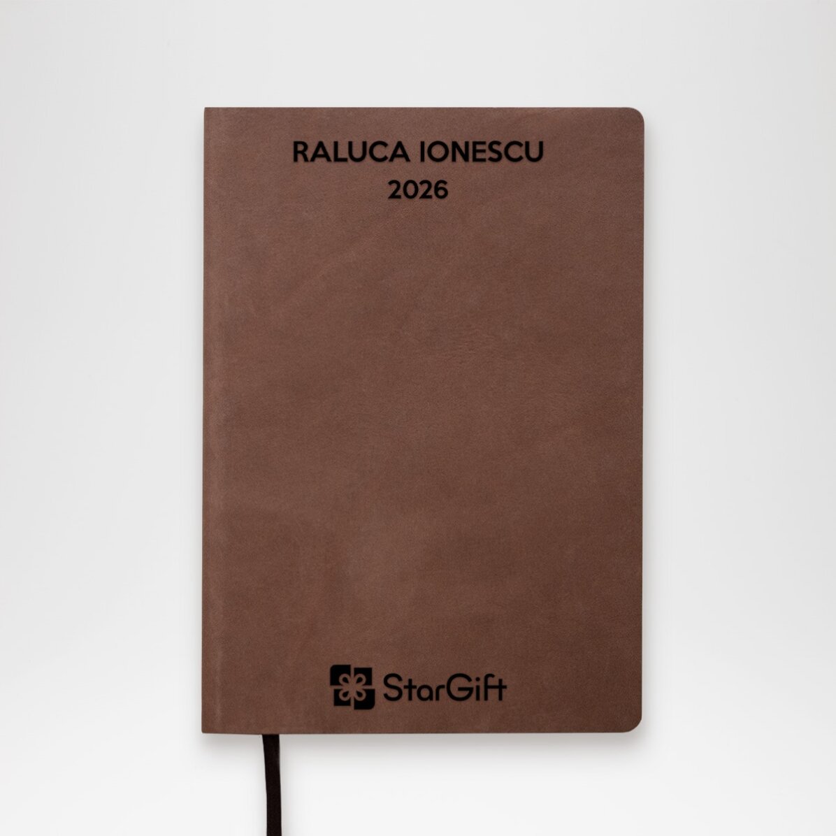 Agendă din piele personalizată cu logo pe centru și text