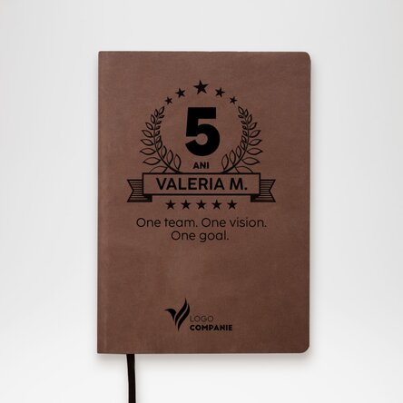 Agendă din piele personalizată cu logo și mesaj - Aniversare