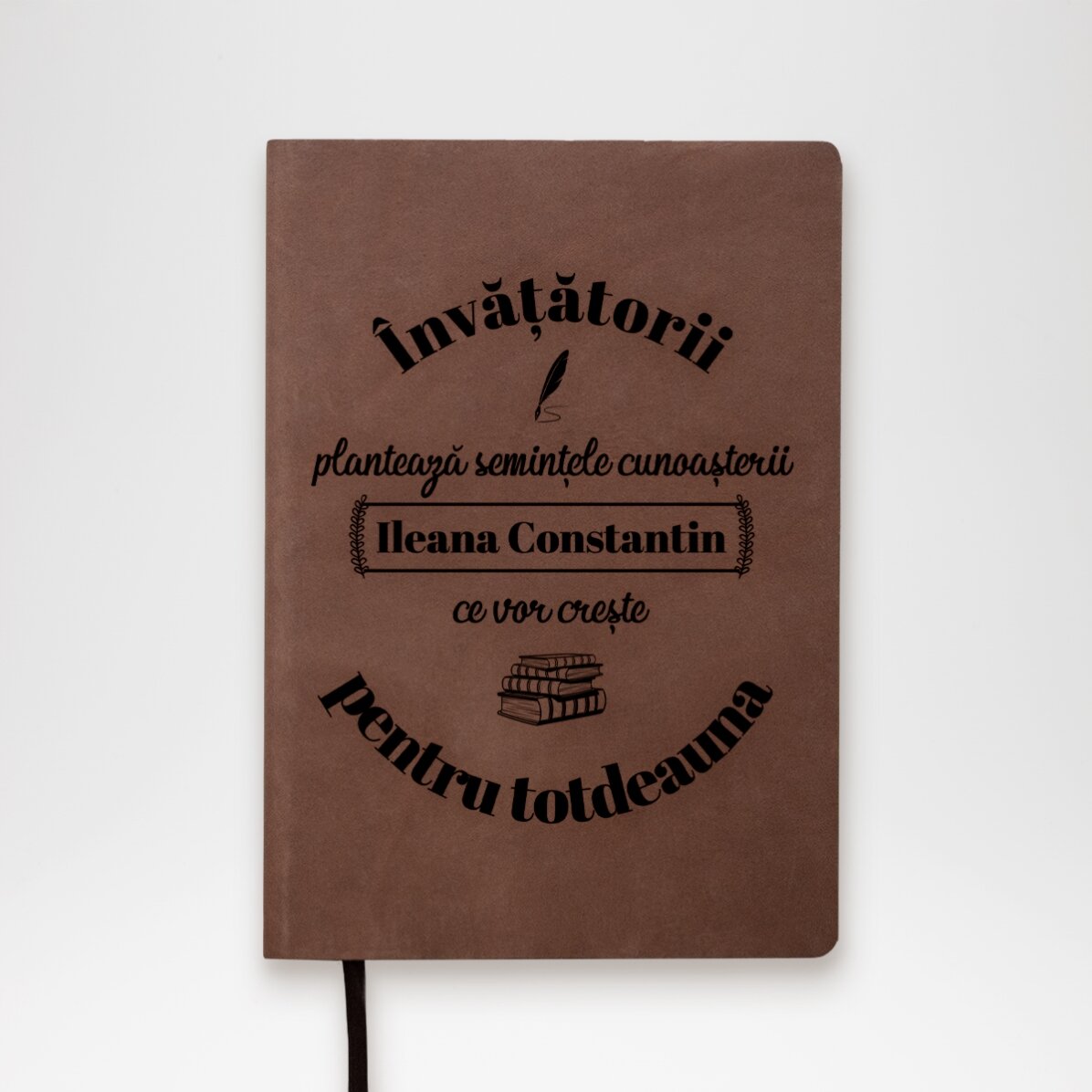 Agendă din piele personalizată cu nume pentru profesori - Semințele cunoașterii