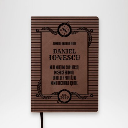 Agendă din piele personalizată cu nume și mesaj - Jurnalul unui aventurier