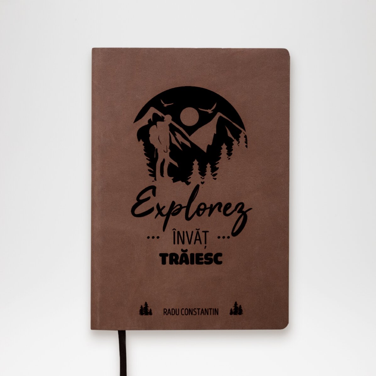 Personalised leather diary with text for adventurers