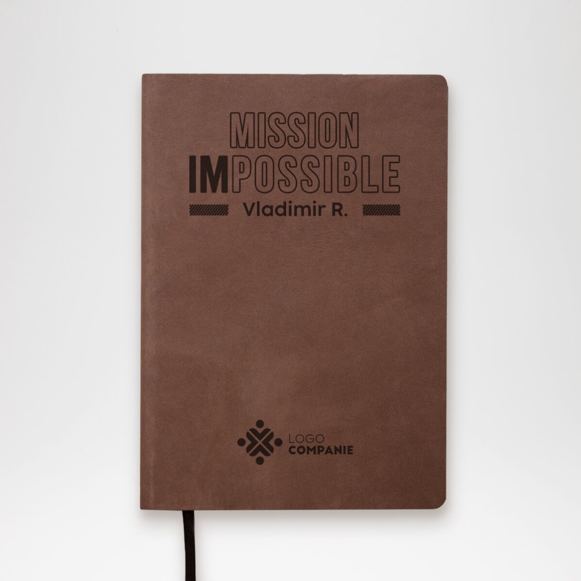 Agendă din piele personalizată cu text și logo - Mission possible