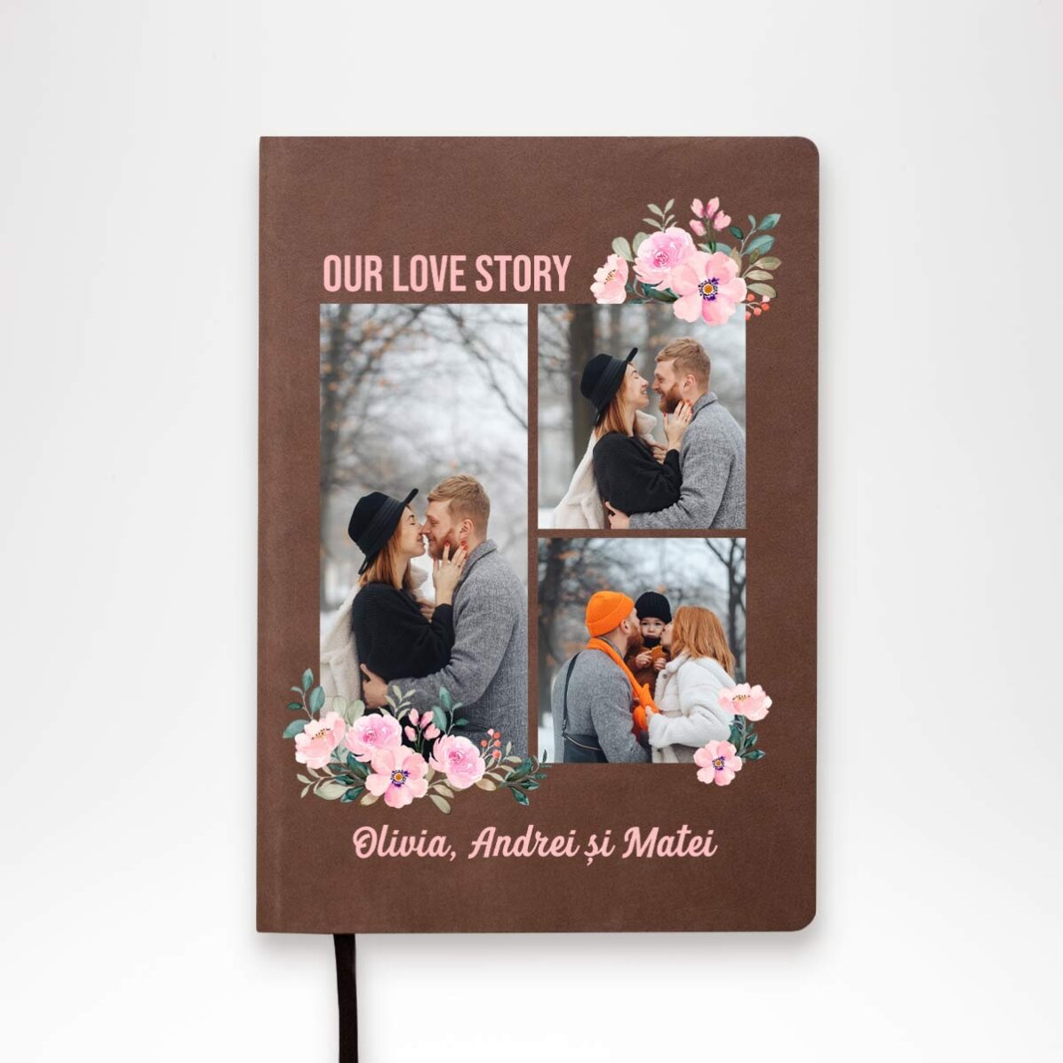 Agendă personalizată cu 3 poze și mesaj - Our love story