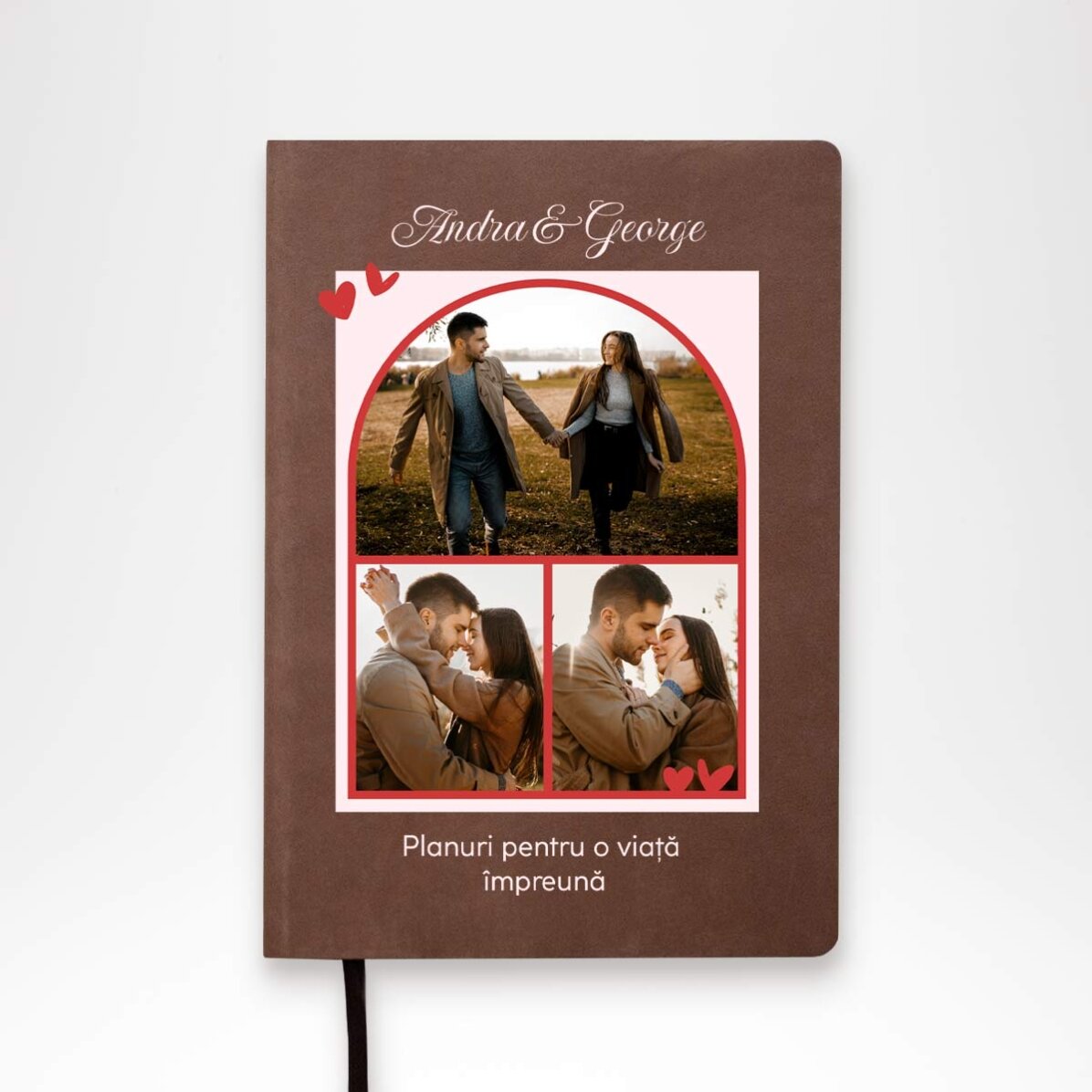 Agendă personalizată cu 3 poze și text - Hearts 