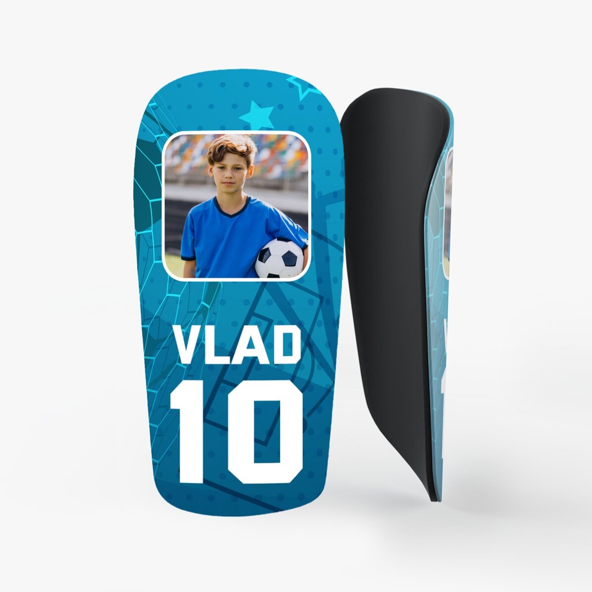 Apărători de fotbal personalizate cu o poză și text