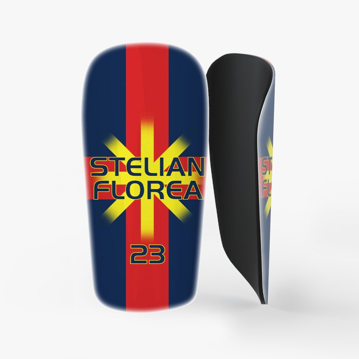 Personalised football shin guards with text - Red and blue