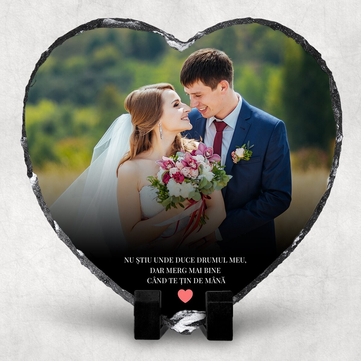 Ardezie în formă de inimă personalizată cu o mesaj și poză - Heart