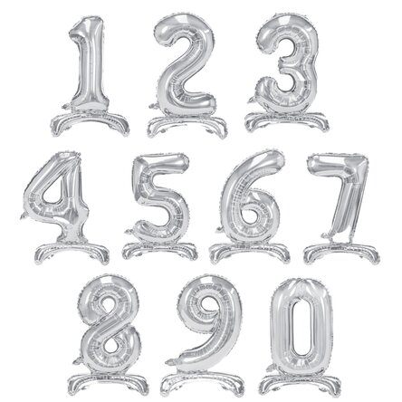 Baloane - Cifre argintii 70cm cu suport de sprijin