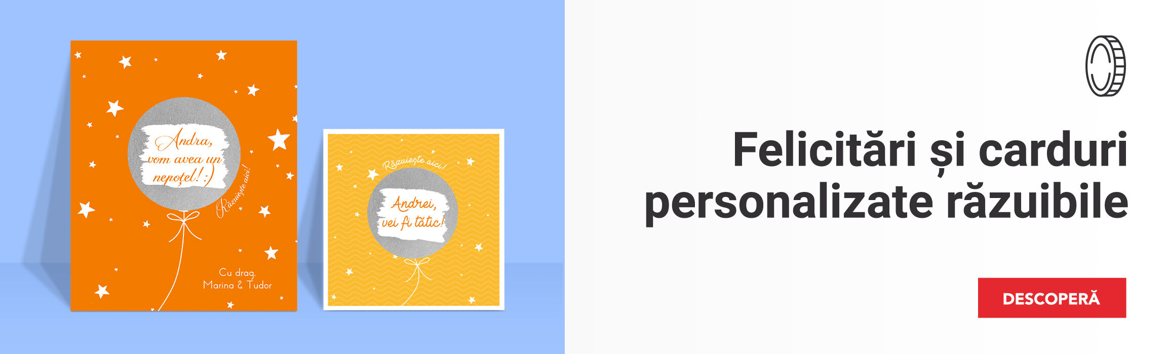 Felicitări și carduri personalizate răzuibile