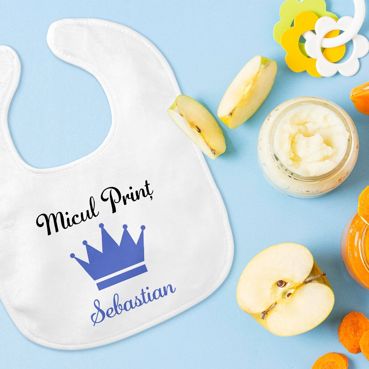 Bavețică bebe personalizată cu nume - Coroană