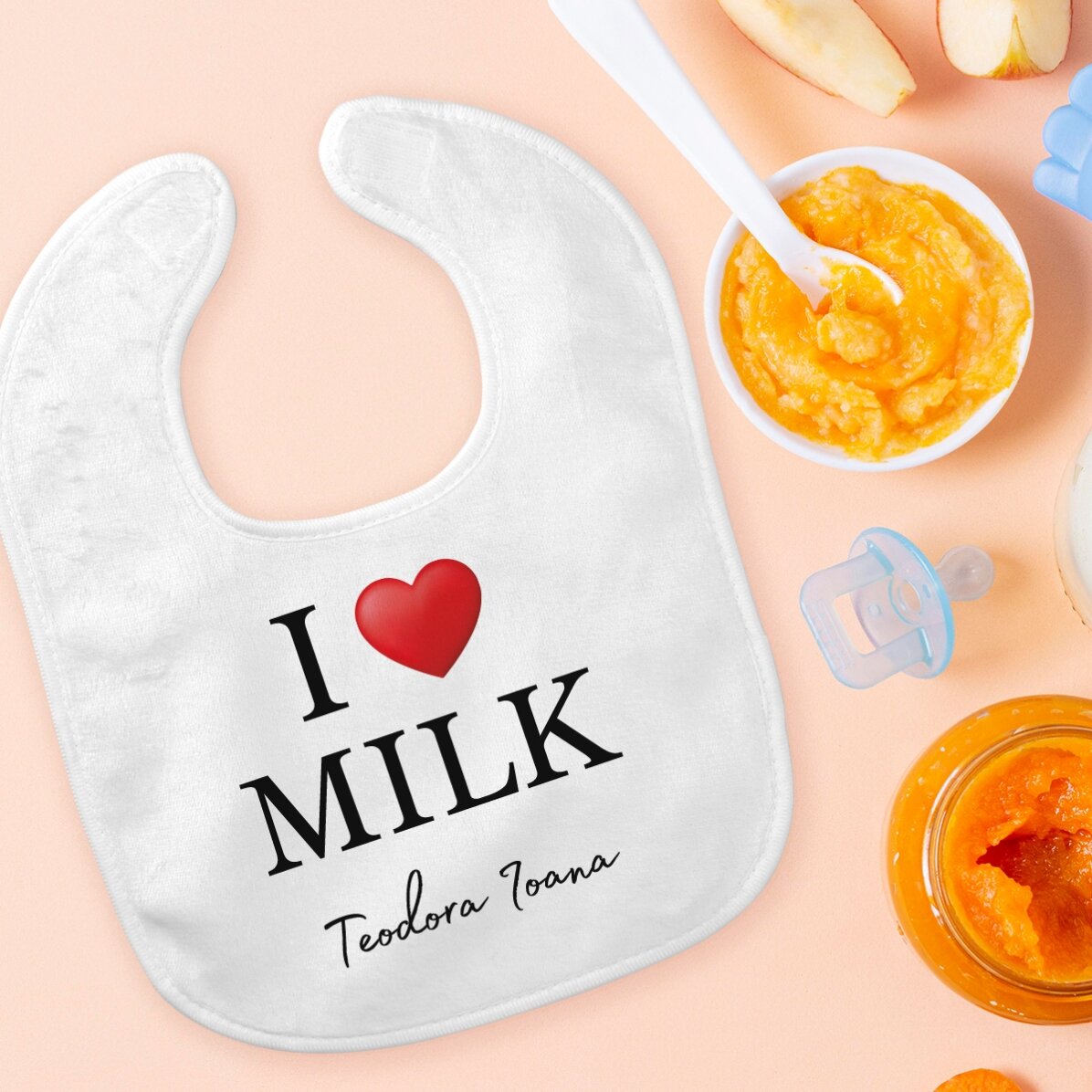 Bavețică personalizată cu text - I love