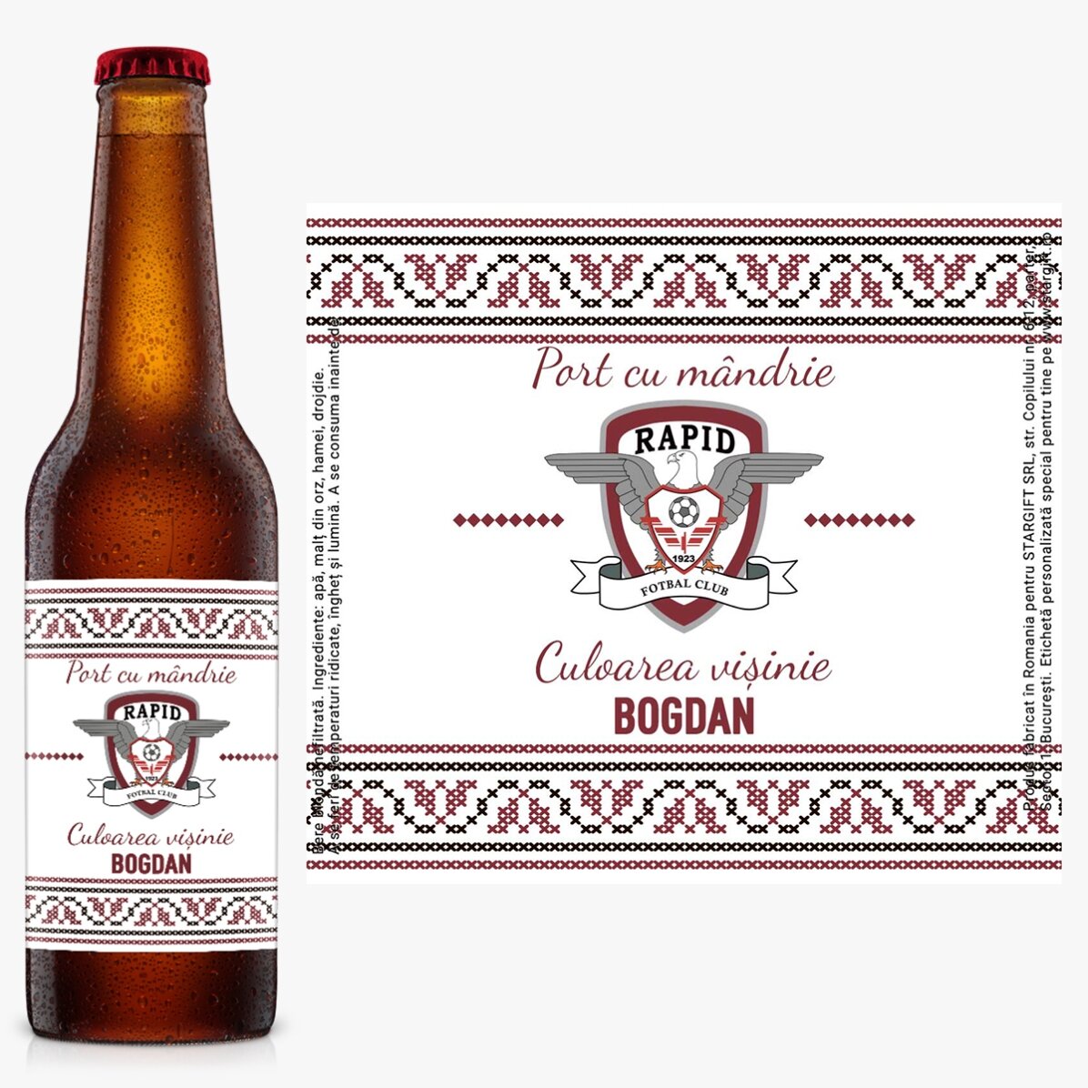 Bere FC Rapid personalizată cu text - Bere mândră