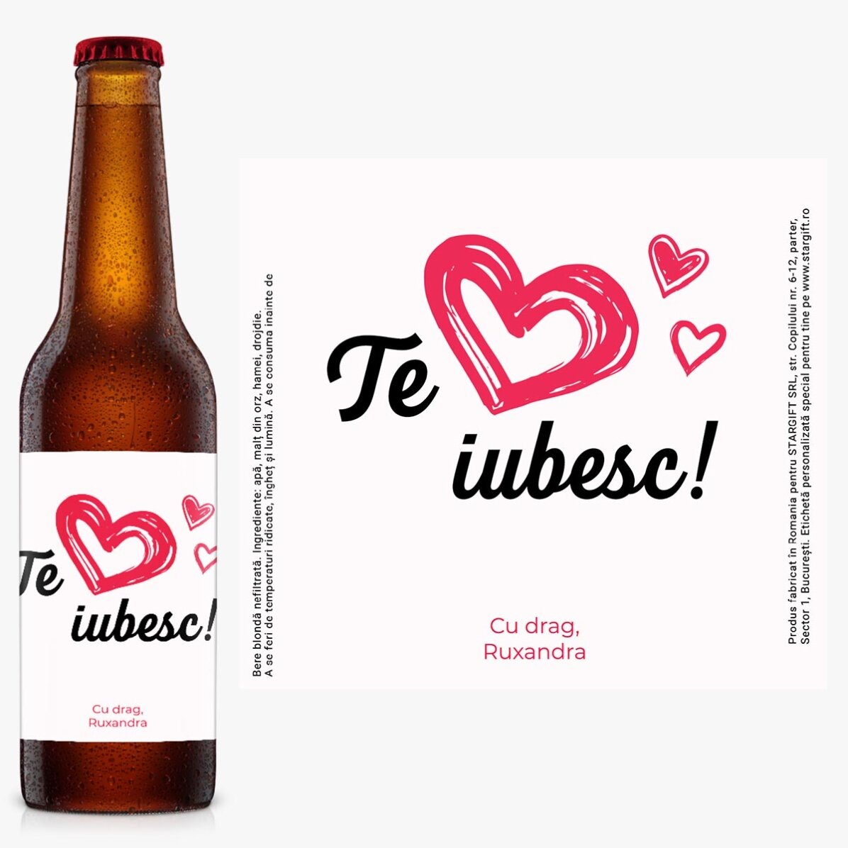 Bere personalizată cu mesaj - Te iubesc!