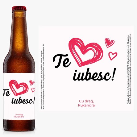 Bere personalizată cu mesaj - Te iubesc!