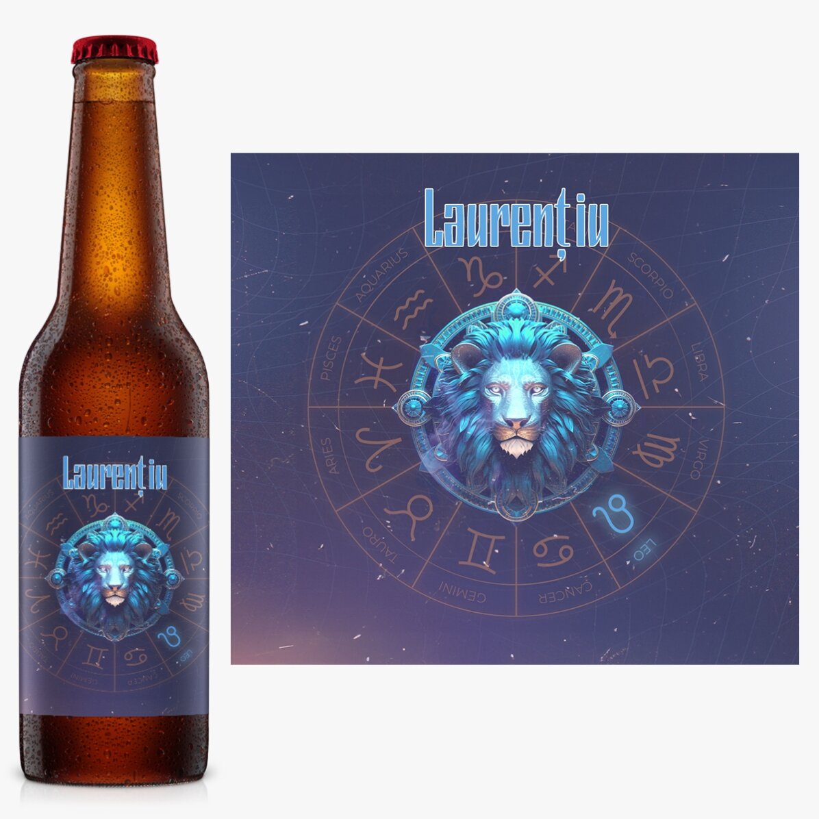 Bere personalizată cu nume și zodie - Leu