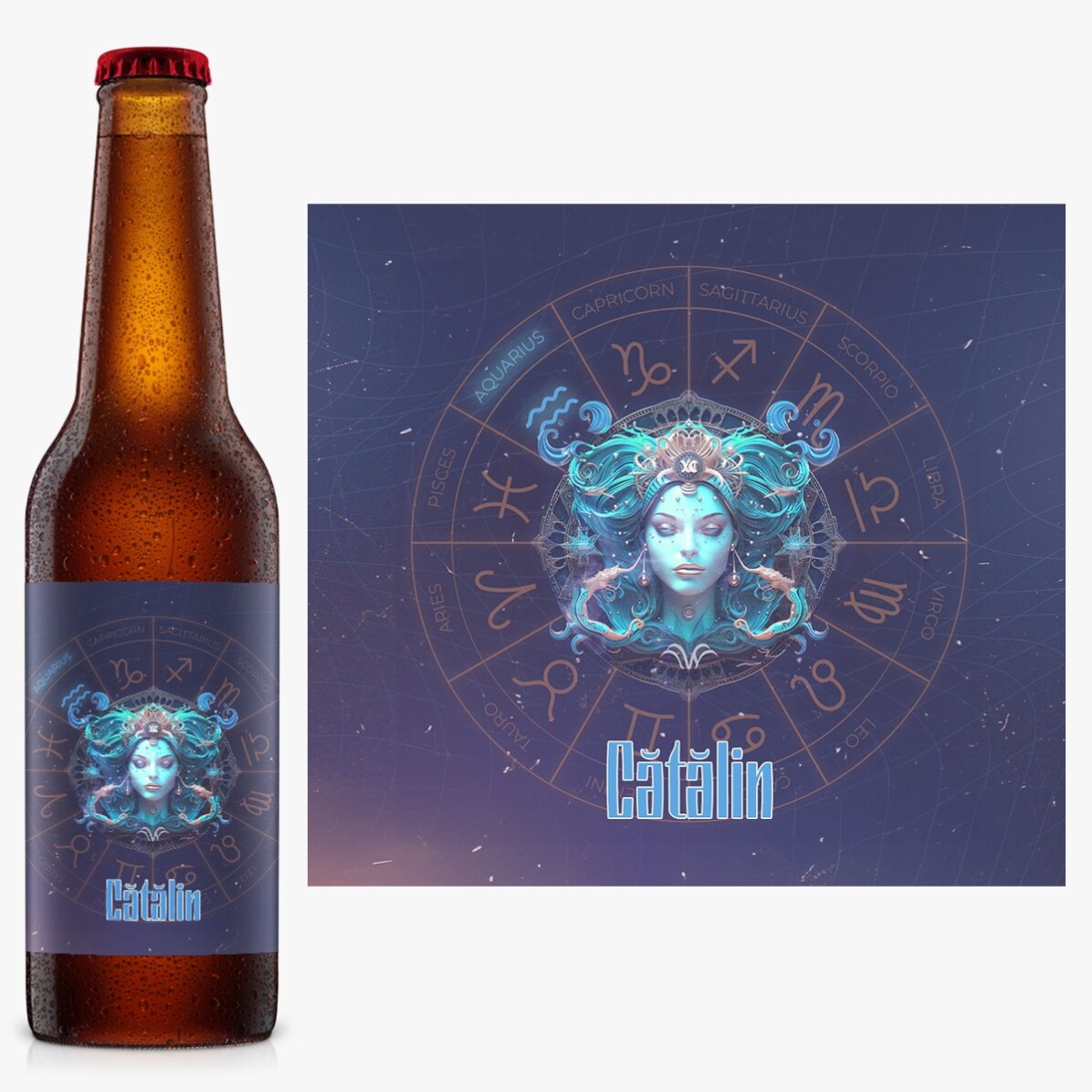 Bere personalizată cu nume și zodie - Vărsător