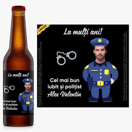 Bere personalizată cu poză și mesaj - Polițist