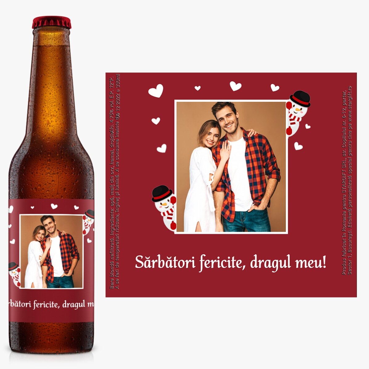 Bere personalizată cu poză și text - Crăciun