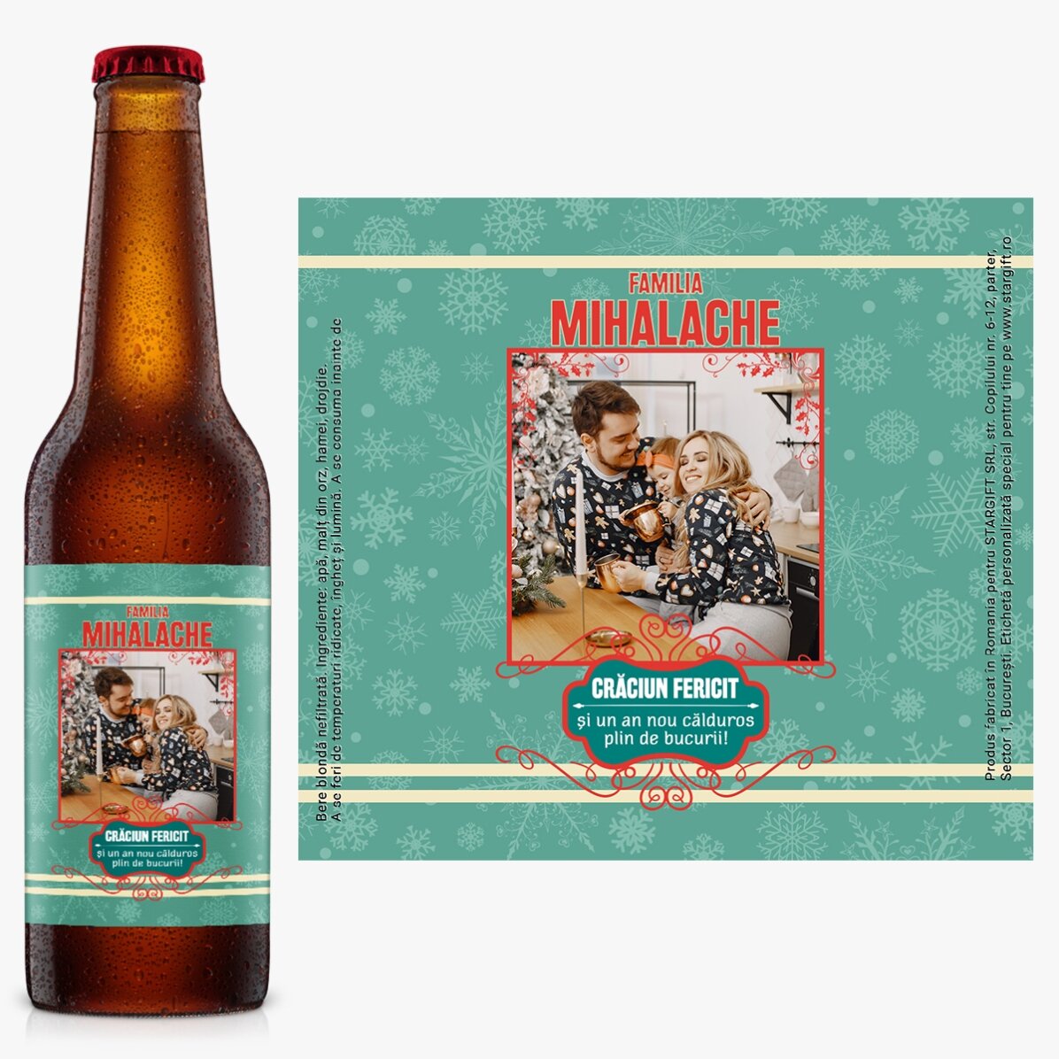 Bere personalizată cu poză și text - Vintage Christmas