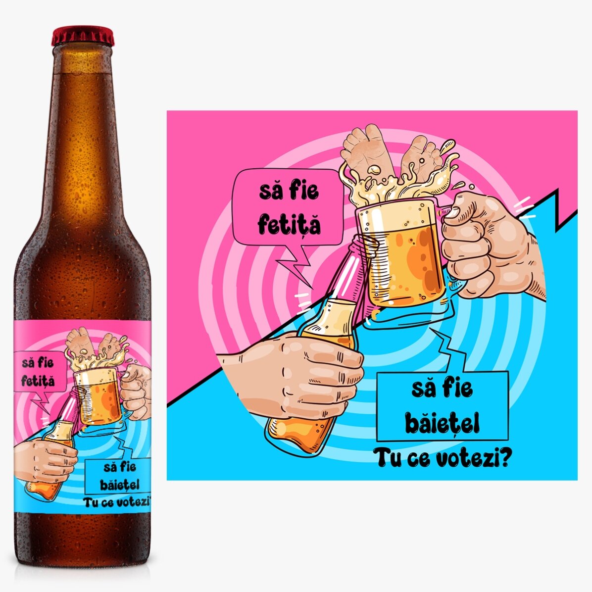 Bere personalizată cu text - Gender reveal