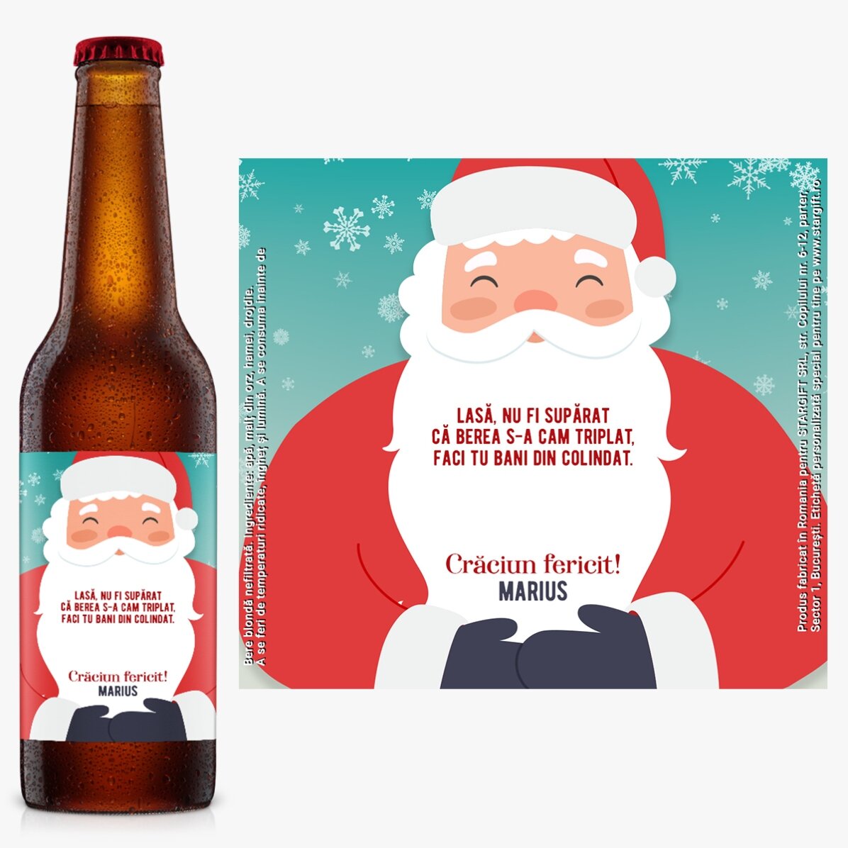 Bere personalizată cu text - Moș Crăciun