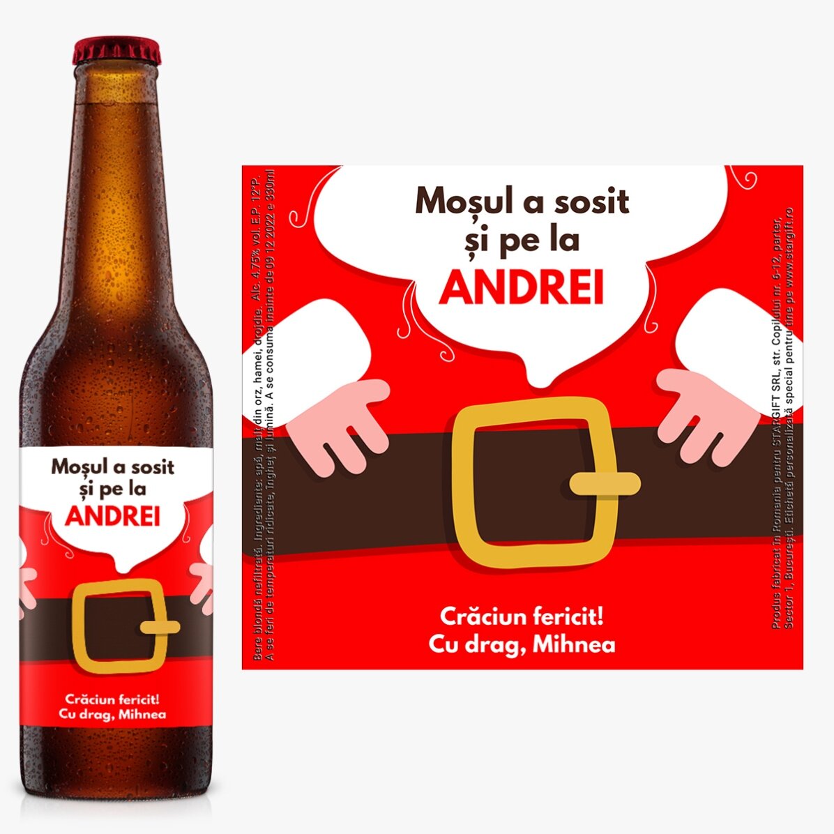 Bere personalizată cu text - Moșul a sosit