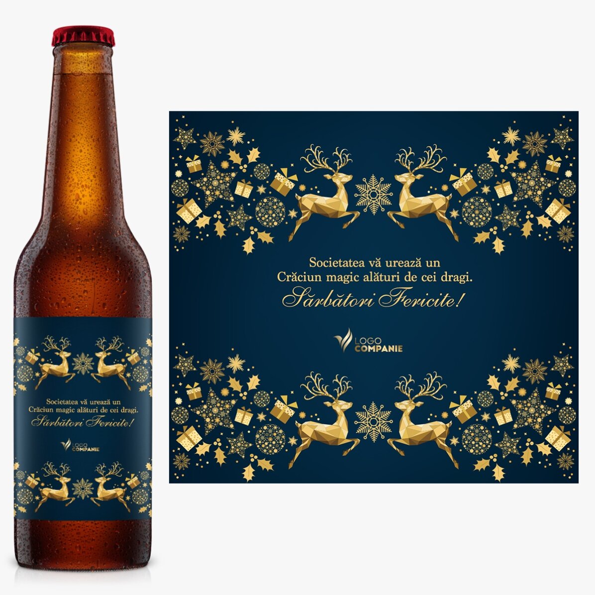 Bere personalizată cu text și logo - Poveste de Crăciun