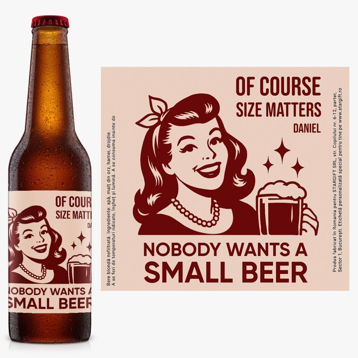 Bere personalizată cu text - Size Matters