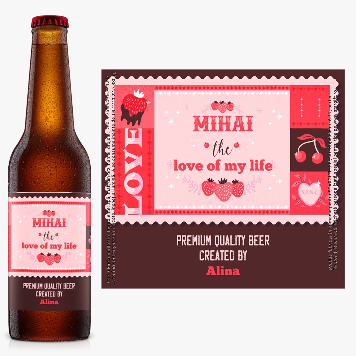 Bere personalizată cu text - Valentine