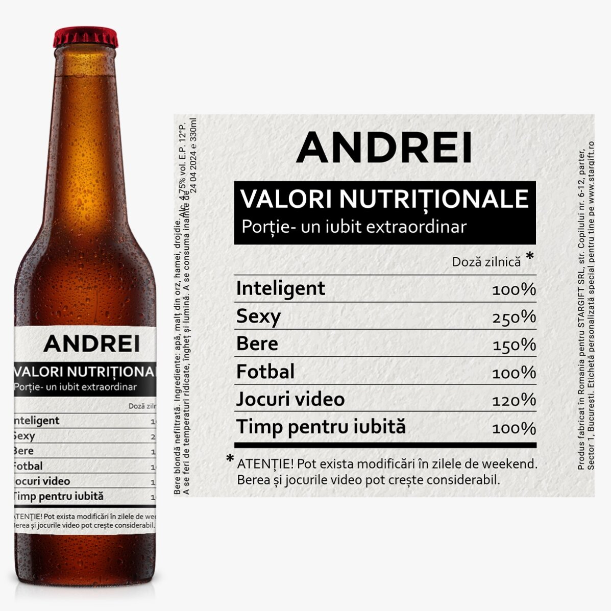 Bere personalizată cu text - Valori nutriționale