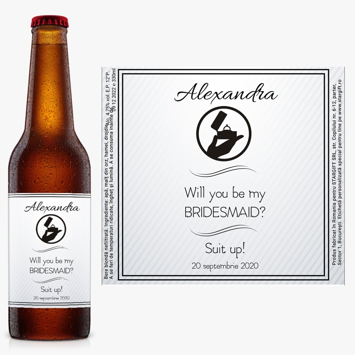 Bere personalizată cu text - Will you be my bridesmaid?