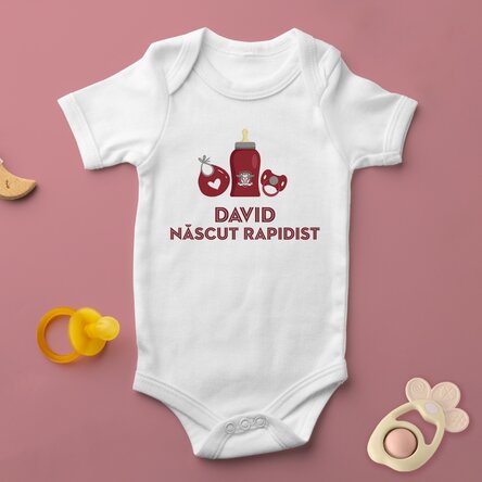 Body pentru copii FC Rapid personalizat cu mesaj - Născut rapidist