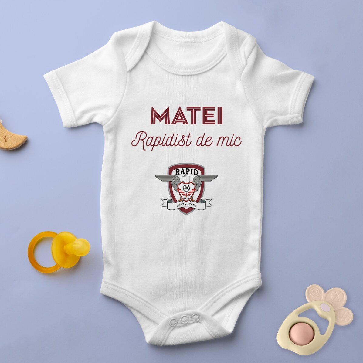 Body pentru copii FC Rapid personalizat cu mesaj - Rapidist de mic