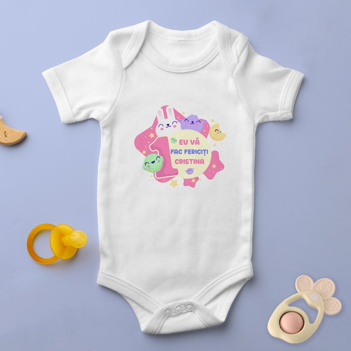 Body pentru copii personalizat cu mesaj - Aniversare 1 an