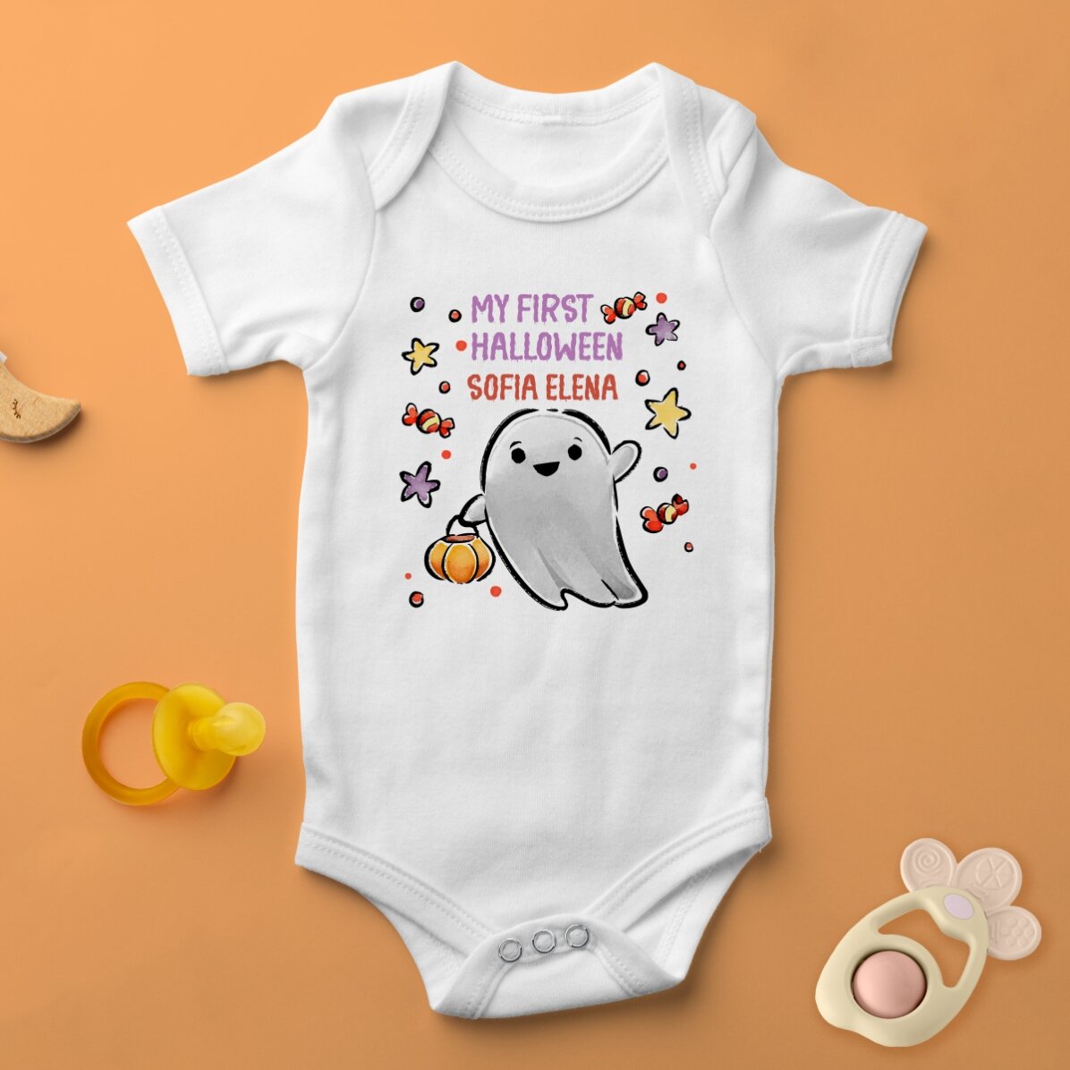 Personalised baby bodysuit with name - First Halloween