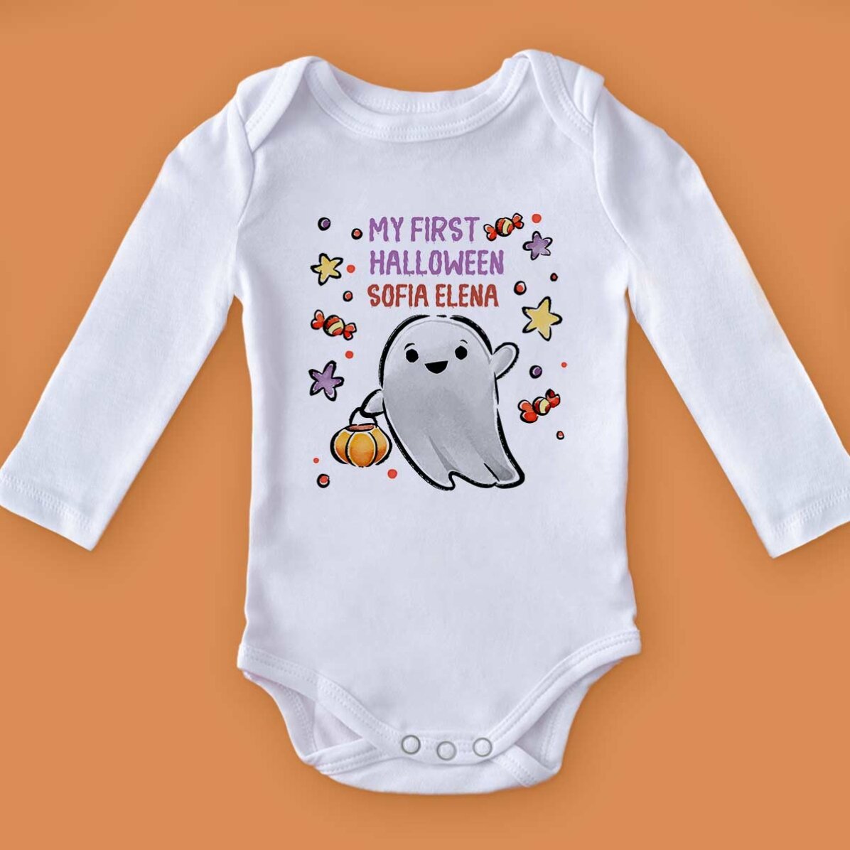 Personalised baby bodysuit with name - First Halloween