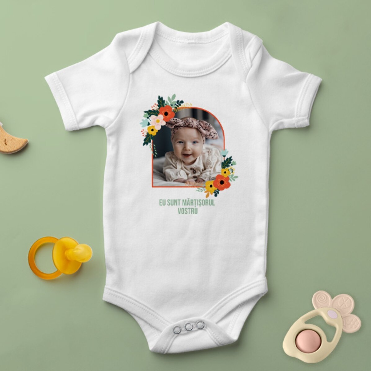 Body pentru copii personalizat cu o poză și text - Flori