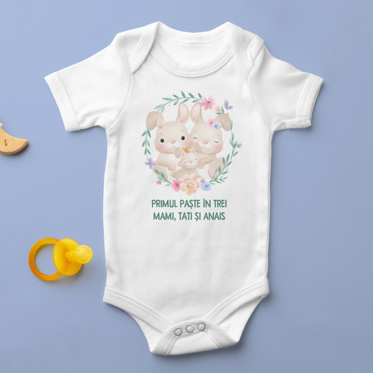 Body pentru copii personalizat cu text - Primul Paște în trei