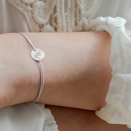 Brățară cu șnur personalizată - bănuț 10 mm - argint 925 - model inițială 3