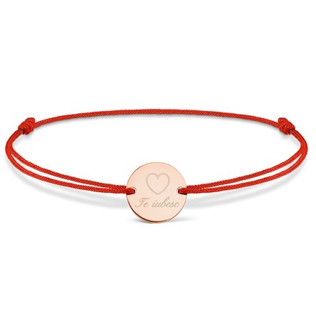 Brățară cu șnur personalizată - bănuț 14 mm - argint 925 - model inimioară 