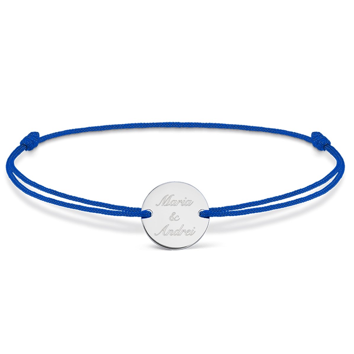 Brățară cu șnur personalizată - bănuț 14mm - argint 925 - 2 nume