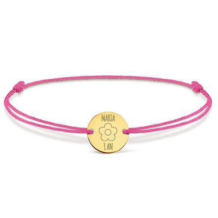 Brățară cu șnur personalizată - bănuț 14mm - argint 925 - model floricică