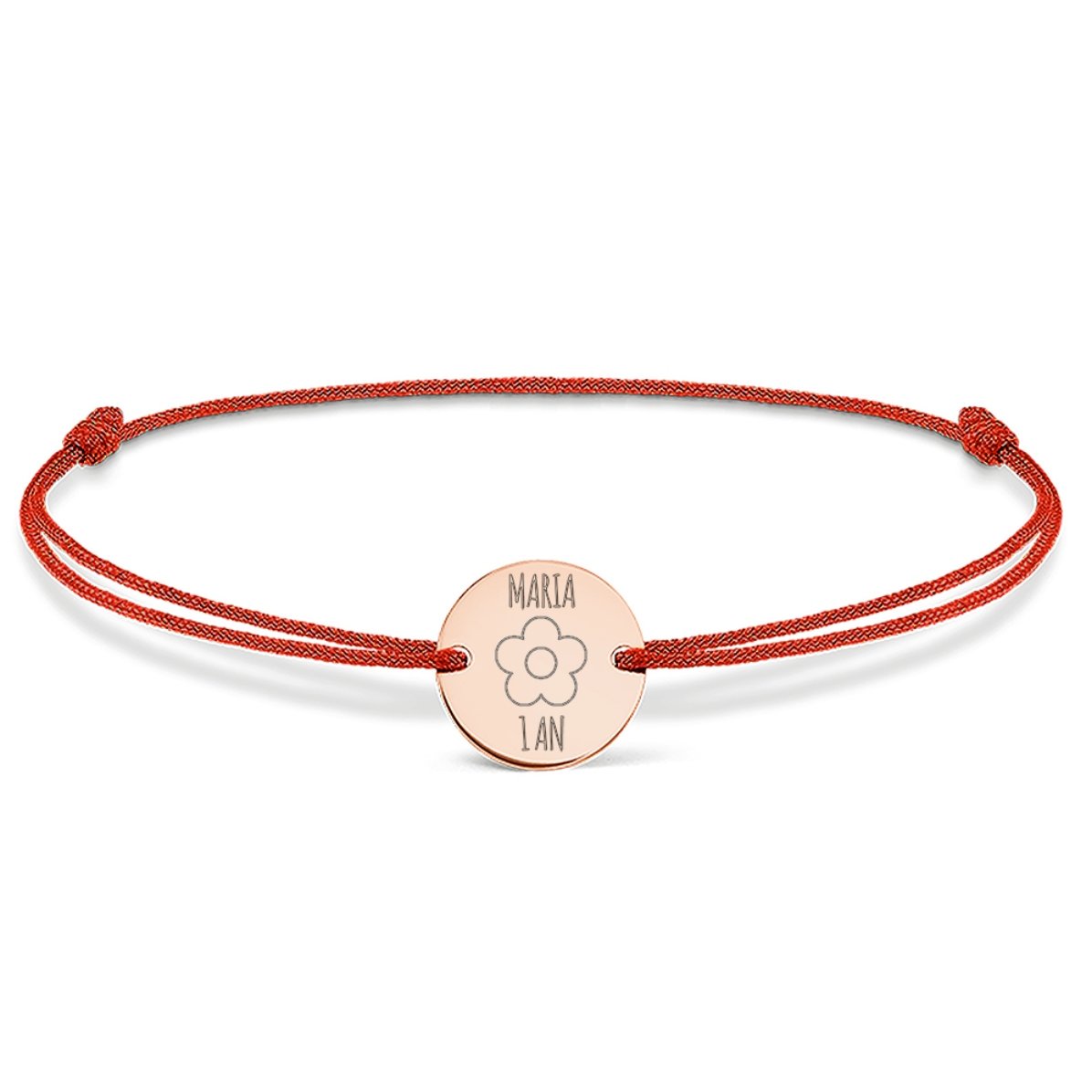 Brățară cu șnur personalizată - bănuț 14mm - argint 925 - model floricică