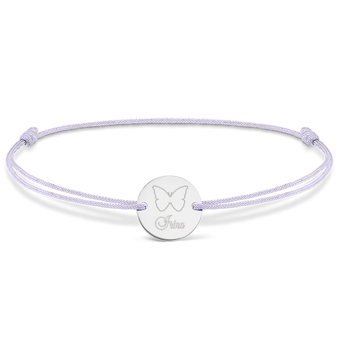 Personalised cord bracelet - 14 mm bead - 925 silver - butterfly design